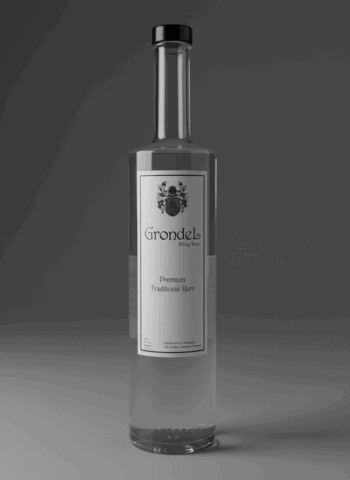 Elegant heldere rum fles met label met traditionele cocktailstijl, premium kwaliteit.